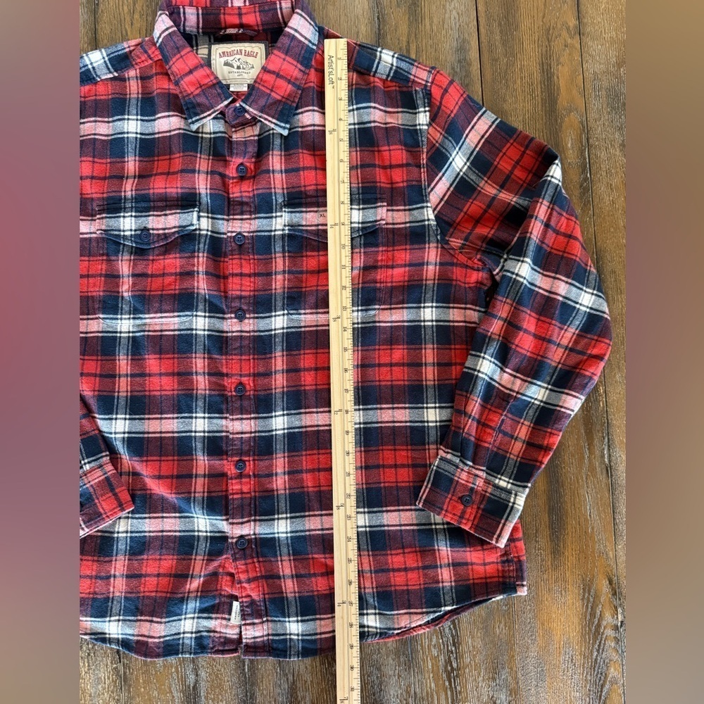 American Eagle Red and Black Plaid Flannel Men's Shirt Size XL - Picture 4 of 8